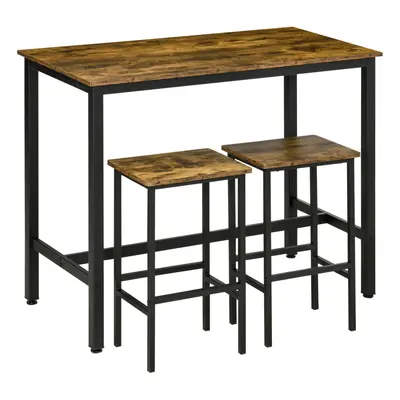 HOMCOM 3-Piece Industrial Bar Table Set, Table & Chairs Rustic Brown