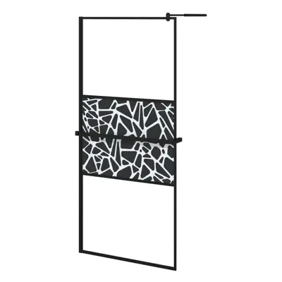 (black/stone design, x cm) vidaXL Walk-in Shower Wall Bath Enclosure with Shelf ESG Glass and Al