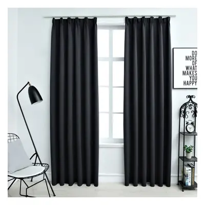 vidaXL 2x Blackout Curtains with Hooks Black 225cm Blind Window Drape Covering