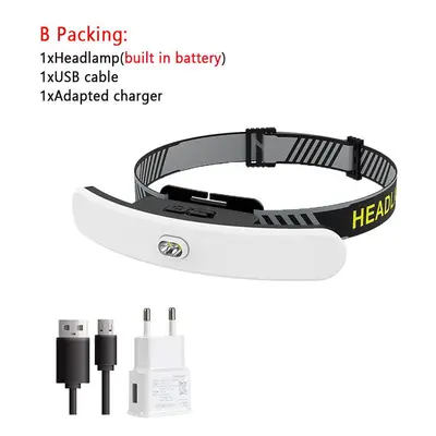 (B Packing) USB Rechargeable Headlamp Large Floodlight Multifunctional Headlight Head-mounted St