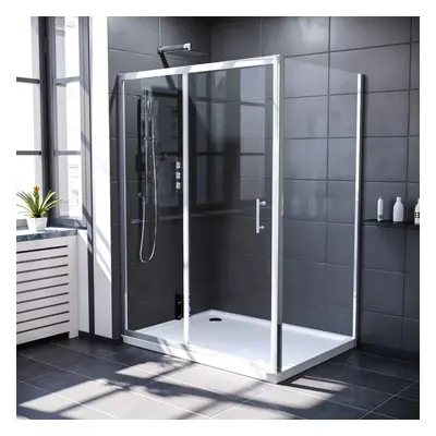 Nes Home 1300mm Shower Sliding Door & 760mm Frameless Glass Side Panel Screen Chrome