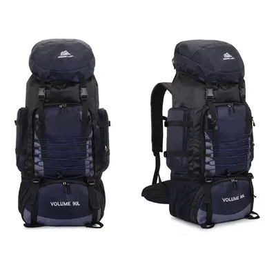 (Dark Blue) 90L Large Capacity Outdoor Backpack Waterproof Mountaineering Camping Trekking Hikin