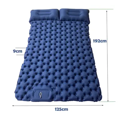 (Blue, Dual with Pillow) Double Camping Sleeping Mat Self Inflatable Outdoor Extra Wide Sleeping