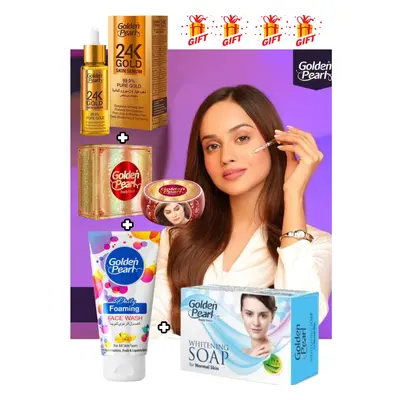 Golden Pearl Whitening Beauty Gift Set Of Golden Pearl 24K Gold Serum + Beauty Cream + Foaming F