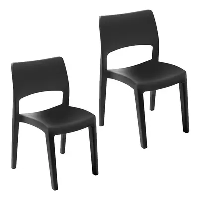 (Anthracite x2) Modern Garden Plastic Chair Set Patio Outdoor Furniture