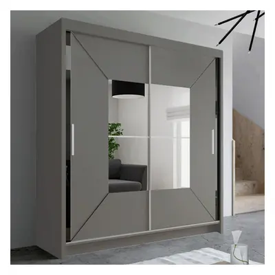 (180 cm , Grey ) Nicole Sliding Mirror Door Wardrobe