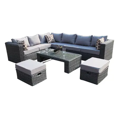 YAKOE Papaver Conservatory Modular Seater Rattan Corner Garden Sofa Furniture Set - Grey