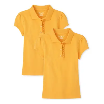 The childrens Place girls Short Sleeve Ruffle Pique Polo Shirt Yellow Pencil Pack Large US