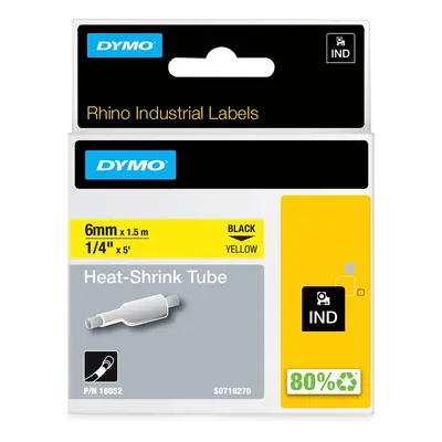 DYMO Rhino Industrial HeatShrink Labels Tube Black Print on Yellow