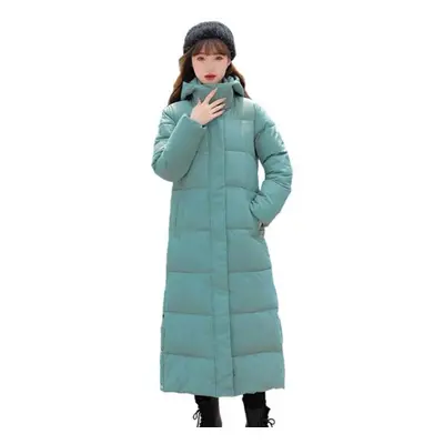 (green, XL) Women Cotton Coat Hooded Long Sleeve Pockets Side Slit Hem Down Jacket Solid Color P