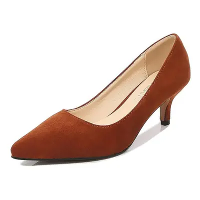 (brown, 39) Women Stiletto High Heel Pumps 5cm Low Heel Flock Women Shoes Casual Office Shoes Po