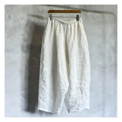 (white, One Size) Johnature Women Solid Color Wide Leg Pants Elastic Waist Spring Trouser Casual