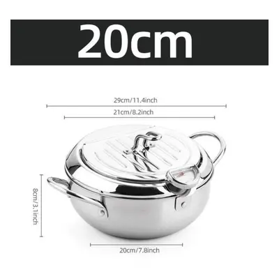 (20cm) Kitchen Deep Frying Pot With Thermometer And Lid Stainless Steel Pans Japanese Tempura Fr