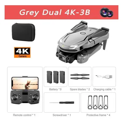 (Grey Dual-4K-3B) Lyzrc V88 Drone Original 4k/8k Professional Anti-shake Hd Dual Camera Omnidire