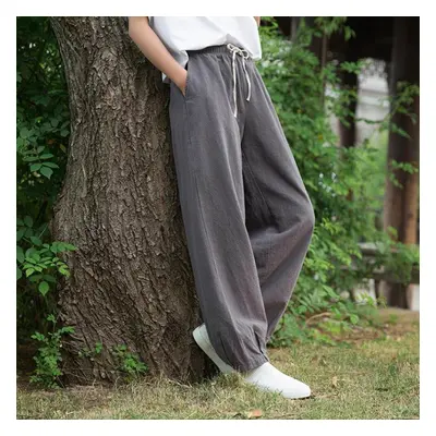 (grey, One Size) Johnature Lantern Pants Autumn Winter Loose Retro Plus Size Women Pants