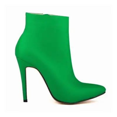 (green, 38) Winter Stilettos Thin High Heels Pointed Toe Matte Pu Leather Zipper Style Sexy Ankl