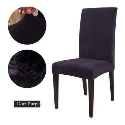 (dark purple, 6PCS) Nordic Style Flannel Elastic Anti -dirty Chair Cover Spandex For Hotel Home 