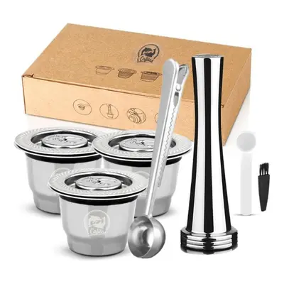 (silver, Capsule+1 Tamper+1 Clip) [i Cafilas][nesc03] Reusable Coffee Capsule Filter Stainless S