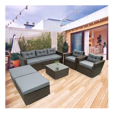 6 Piece Patio Rattan Wicker Outdoor Furniture Conversation Sofa Set with Removeable Cushions and