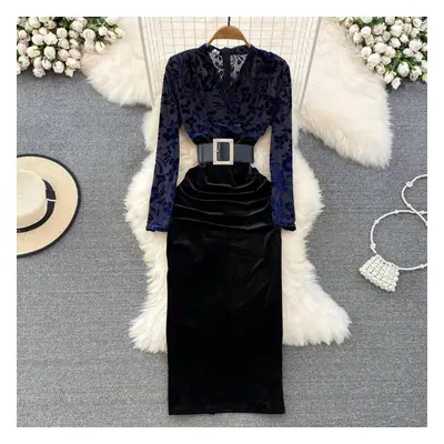 (purple, XL) Autumn New Style Of Celebrity Temperament V Neck Bronzing Printing High Waist Fold 