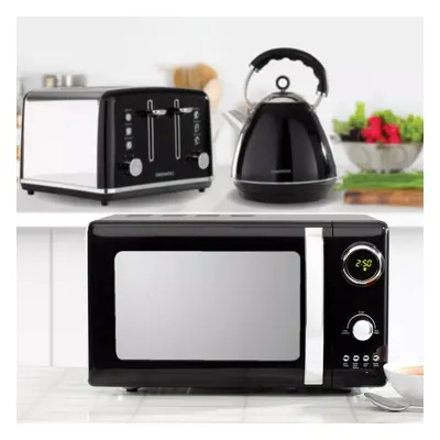 (Black) Daewoo 'Kensington' Retro 1.7 Litre Pyramid Matching Kettle Slice Toaster And Microwave 