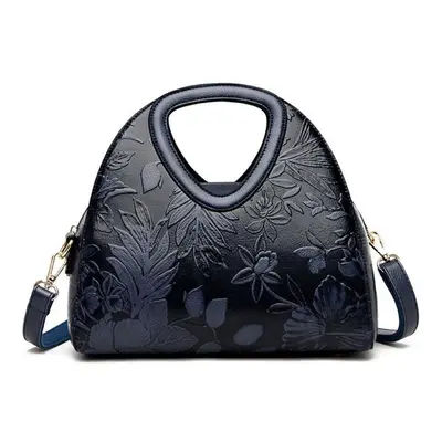 (blue) Johnature Vintage Floral Women Bag Large Capacity Fashion Soft Leather Handbag Elegant La