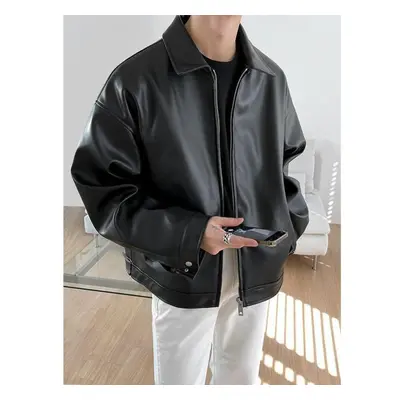 (black, XL) Spring Autumn Cool Luxury Short Black Soft Light Pu Leather Jacket Men Zipper Casual