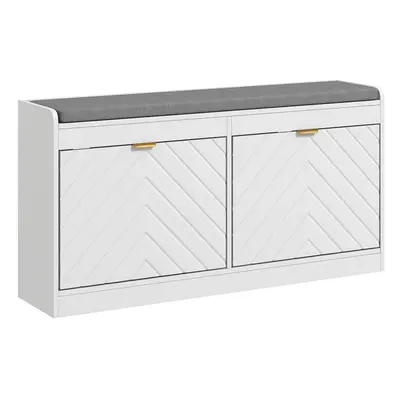 HOMCOM Shoe Bench with Flip Drawers, Cushion, Pairs for Entryway White