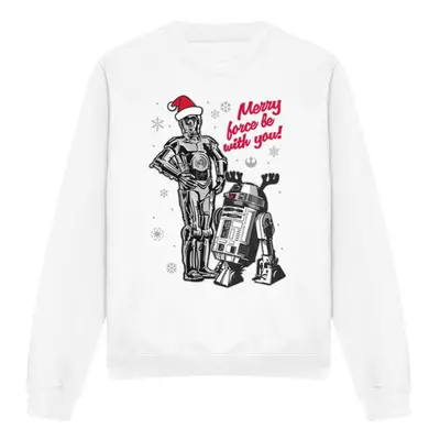 (L, White) Star Wars Unisex Adult Merry Christmas Droids Sweatshirt