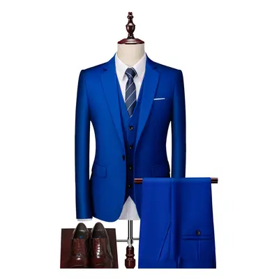 (sapphire blue, L) Men's Business Casual Suit Three Piece Suit