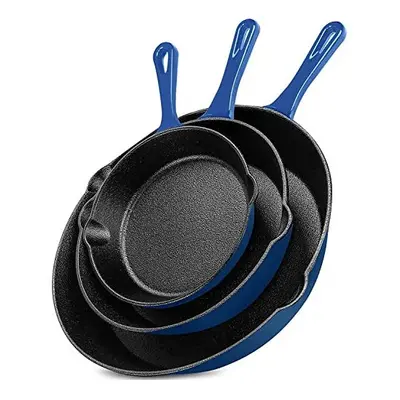 3 Pcs Cast Iron Cookware Set Inch - cm, Inch - cm and Inch - cm Pre-Seasoned Skillet Frying Pans