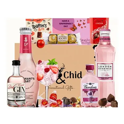 The Pink Gin Gift Set Hampers for Women, Birthday Gin Gifts for her with Chocolate Gifts for Her