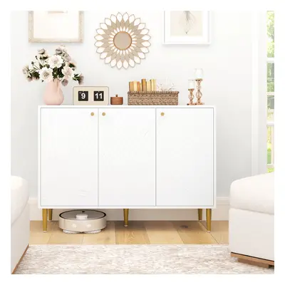 HOMCOM Sideboard Storage Cabinet with Carved Line Doors and Legs White