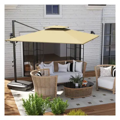 Outsunny Garden Cantilever Parasol w/ Weighted Base Tilt Crank Khaki