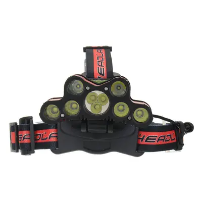 (Red) 7xLED T6 Zoomable Headlamp Modes Torch Lamp USB Rechargeable Battery Work Lantern Outdoor 