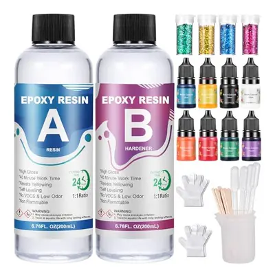 Epoxy Resin Kit 400ml, Crystal Clear Resin Kits for Beginners, Resin Accessories with Resin Pigm