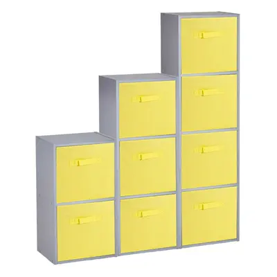 (Grey, Yellow) Cubed Wooden Storage Units Shelves + Drawers