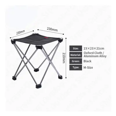 (Black-M) Outdoor Aluminum Alloy Folding Chair Ultralight 0.3kg Portable Fishing Chair 900D Oxfo