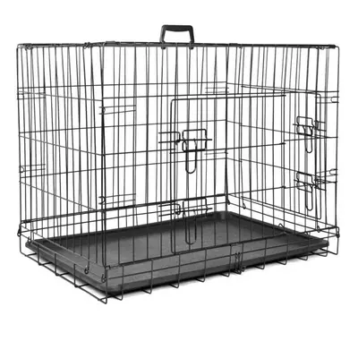 (30 Inch) PET CRATE Folding Strong Metal Double Door Puppy Dog Cage with Animal Floor Tray