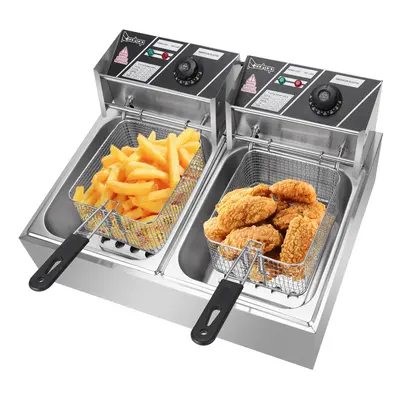 2500W 12L Stainless Steel Electric Deep Fryer Dual Basket Commercial