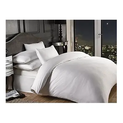 Vivente Home Grosvenor Satin Stripe Cotton Rich Thread Count Duvet Cover Set, White, Super King