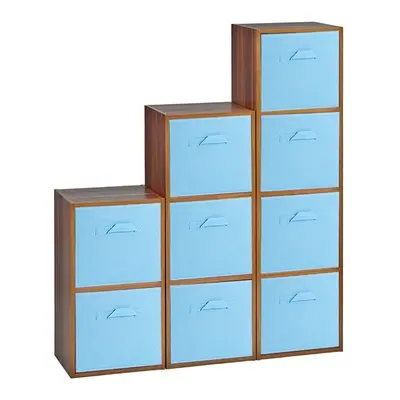 (Teak, Sky Blue) Cubed Wooden Storage Units Shelves + Drawers