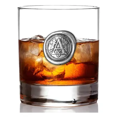 (A) Monogram Whiskey Whisky Glass Tumbler Personalised Gift With Pewter Initial