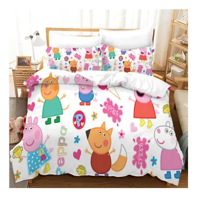 (11, King) Kids Cartoon 3D Peppa Pig Duvet Cover Pillowcase Single Double Bedding Set Gift