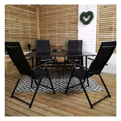 Outdoor Person Rectangular Glass Top Garden Patio Dining Table Chairs Set