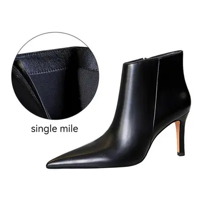 (black, 34) European And American Fashion Simple Sexy Side Zipper High Heel Skinny Nude Boots