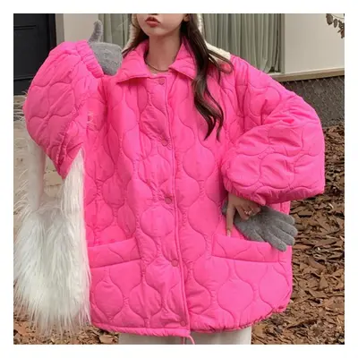 (pink, L) Sweet Color Casual Lamb Wool Coats Women Korean Fashion Cotton Padded Jacket Female Au