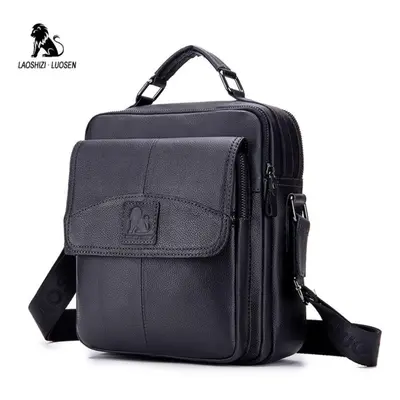 (black) Laoshizi Genuine Leather Shoulder Bags For Men Messenger Bag Vintage Tote Crossbody Bags