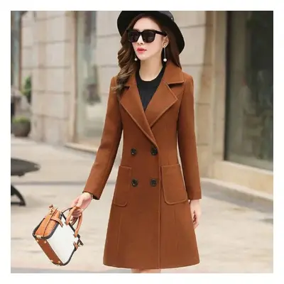 (brown, XL) Trendy Women Outwear Long Sleeve Super Soft Women Woolen Coat Slim Fit Belt Trench C