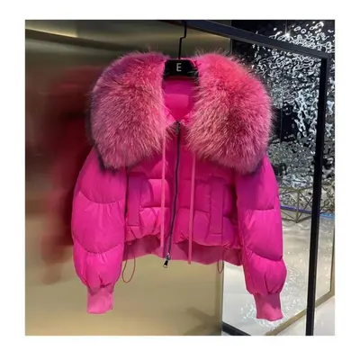 (persian rose, M) Women&apos;s Autumn And Winter High-end Down Jacket Imitation Raccoon Fur Coll